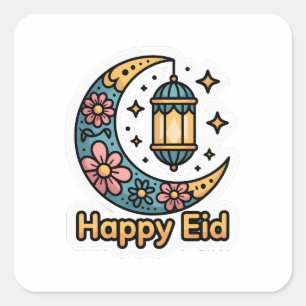 Quadrado Adesivo de Lua Crescente Colorido Eid Mubarak