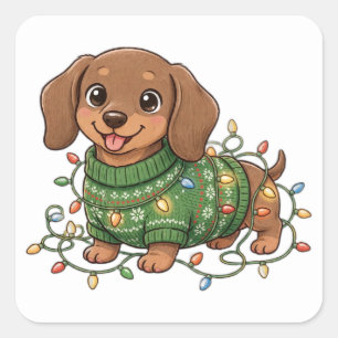 Quadrado Adesivo de Luzes de Suéter de Natal de Cachorro Da