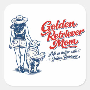 Quadrado Adesivo de Mãe do Golden Retriever - Arte Retro de