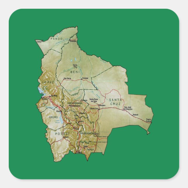 Quadrado Adesivo de mapa boliviano (Frente)