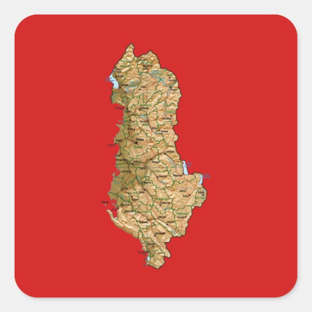 Quadrado Adesivo de Mapa da Albânia (Frente)