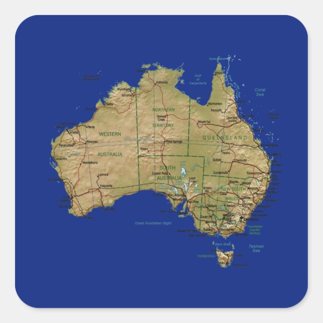 Quadrado Adesivo de mapa da Austrália (Frente)