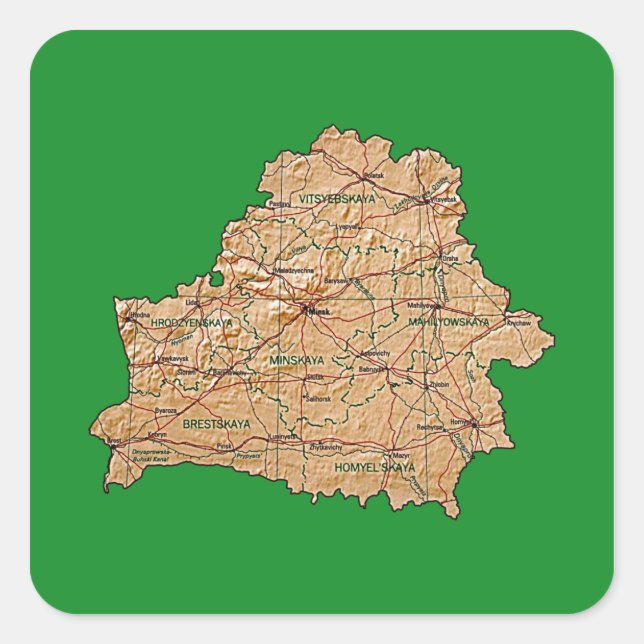 Quadrado Adesivo de Mapa da Bielorrússia (Frente)
