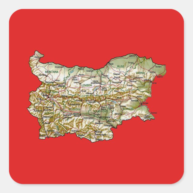 Quadrado Adesivo de Mapa da Bulgária (Frente)