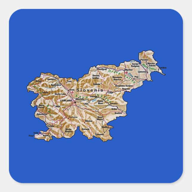 Quadrado Adesivo de Mapa da Eslovênia (Frente)