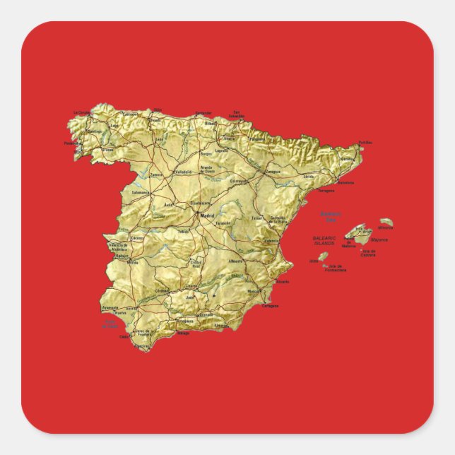 Quadrado Adesivo de Mapa da Espanha (Frente)