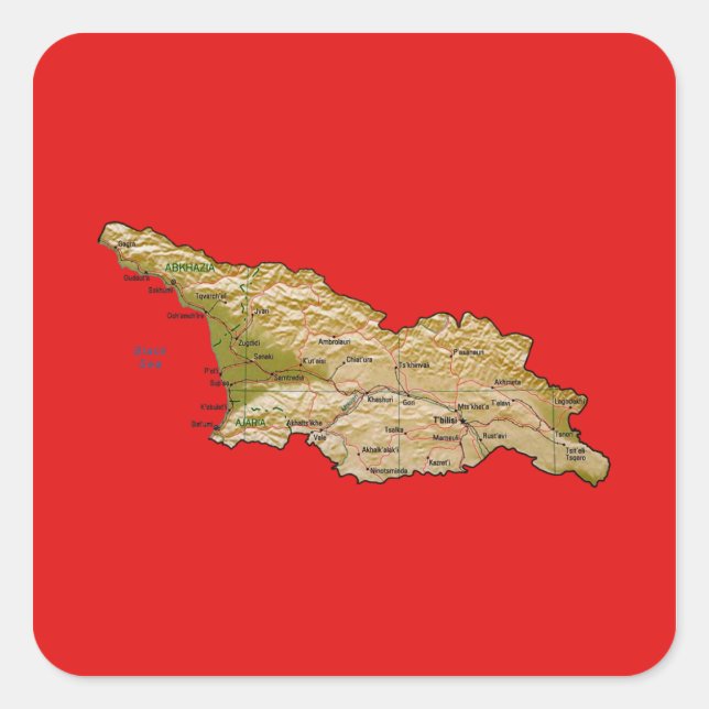 Quadrado Adesivo de Mapa da Geórgia (Frente)