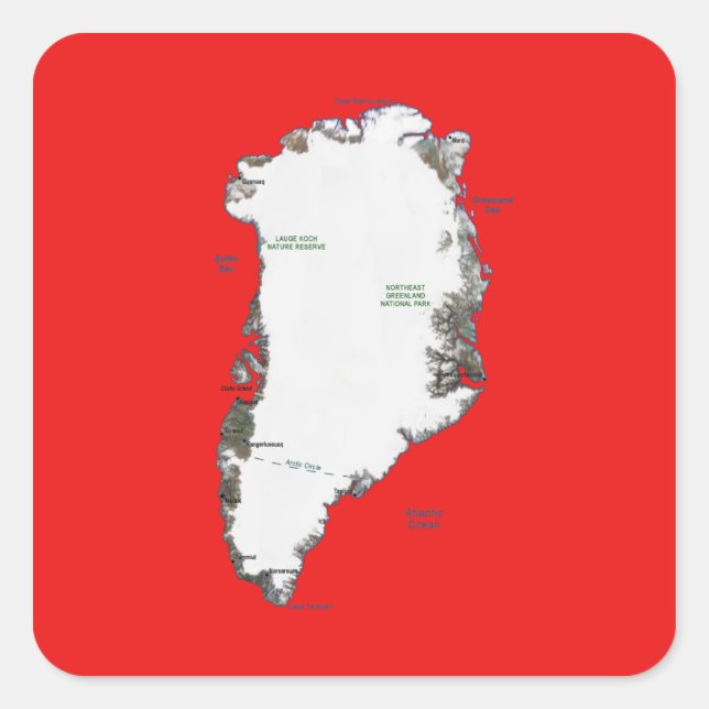 Quadrado Adesivo de Mapa da Gronelândia (Frente)