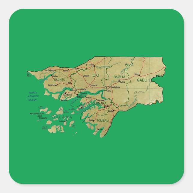 Quadrado Adesivo de Mapa da Guiné-Bissau (Frente)