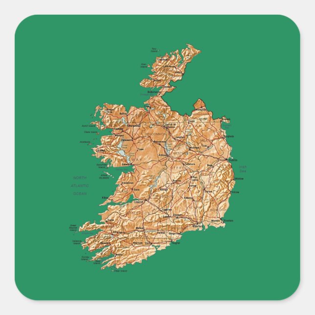 Quadrado Adesivo de Mapa da Irlanda (Frente)
