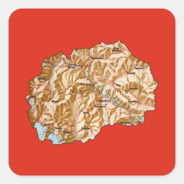 Quadrado Adesivo de Mapa da Macedônia do Norte (Frente)