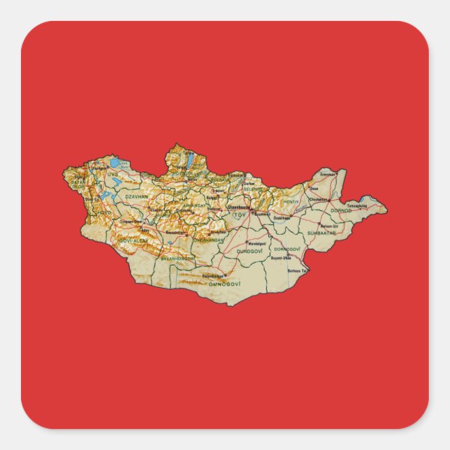 Quadrado Adesivo de Mapa da Mongólia (Frente)