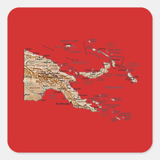 Quadrado Adesivo de Mapa da Papua-Nova Guiné (Frente)