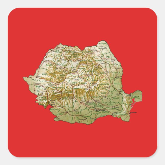 Quadrado Adesivo de Mapa da Romênia (Frente)