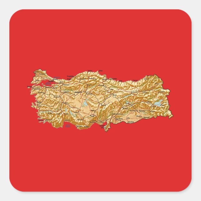 Quadrado Adesivo de Mapa da Turquia (Frente)