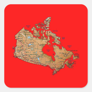 Quadrado Adesivo de mapa do Canadá