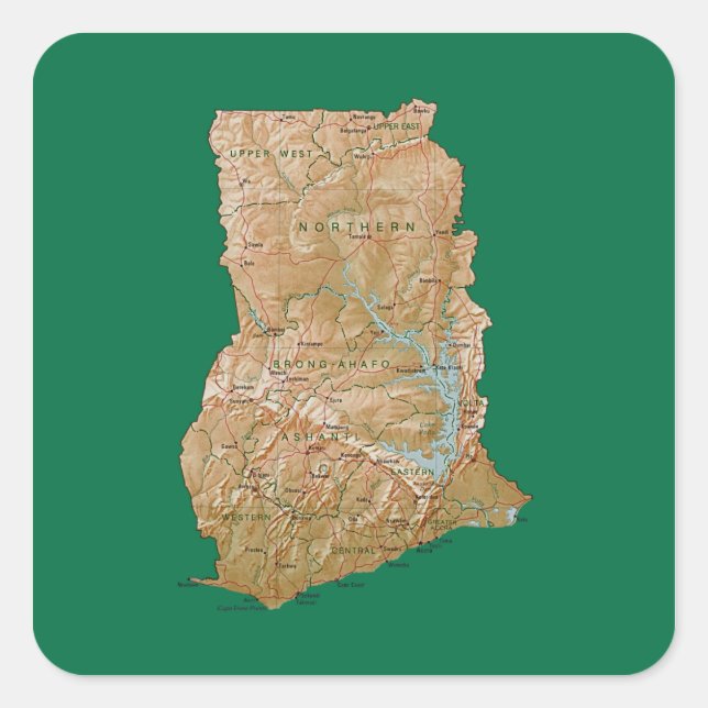 Quadrado Adesivo de mapa do Gana (Frente)