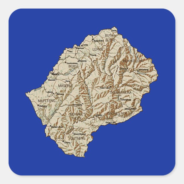 Quadrado Adesivo de Mapa do Lesoto (Frente)