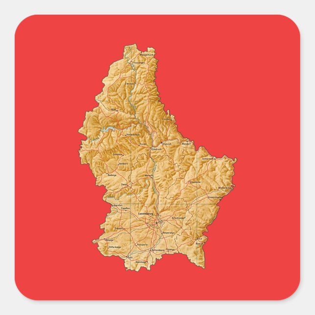 Quadrado Adesivo de Mapa do Luxemburgo (Frente)