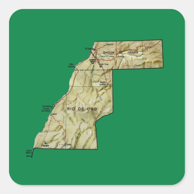 Quadrado Adesivo de Mapa do Saara Ocidental (Frente)