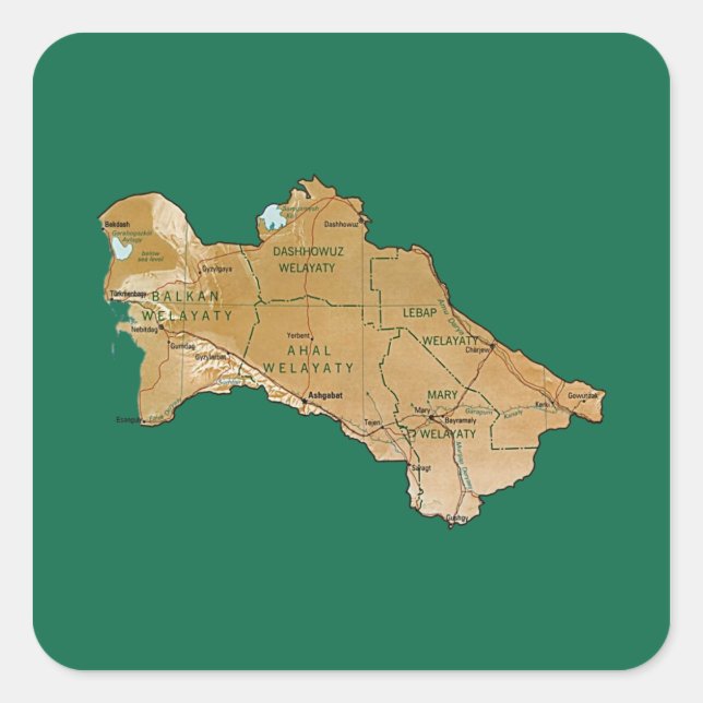 Quadrado Adesivo de Mapa do Turcomenistão (Frente)