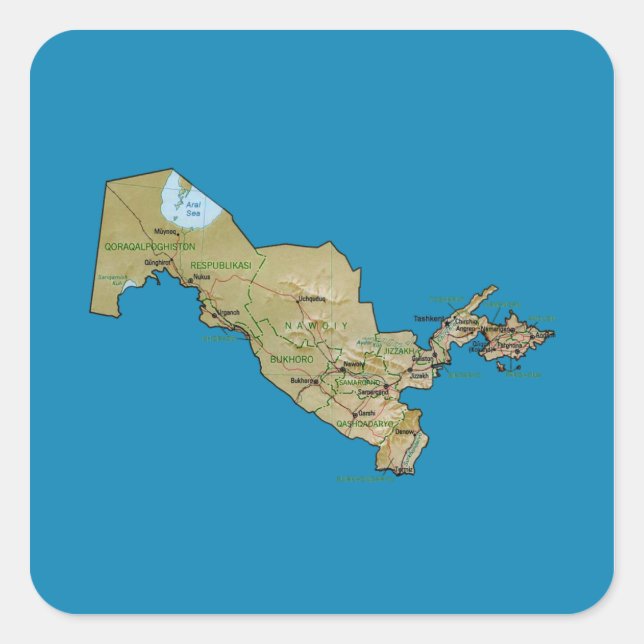 Quadrado Adesivo de Mapa do Uzbequistão (Frente)