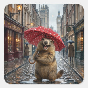 Quadrado Adesivo de Marmota Engraçadinha