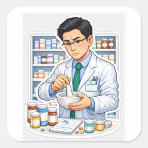 Quadrado Adesivo de Medicamento de Farmacêutico