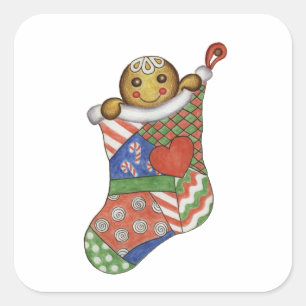 Quadrado Adesivo de meia de natal de gengibre