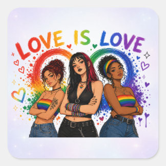 Quadrado Adesivo de Meninas Arco-íris LGBTQ