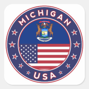 Quadrado Adesivo de Michigan, capa de telefone, saco, relóg