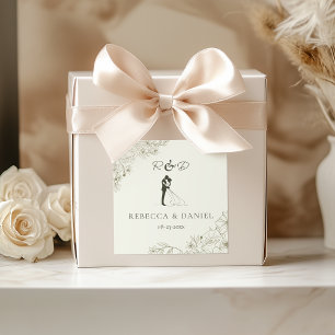Quadrado Adesivo de Monograma de Casamento Botânico Elegant