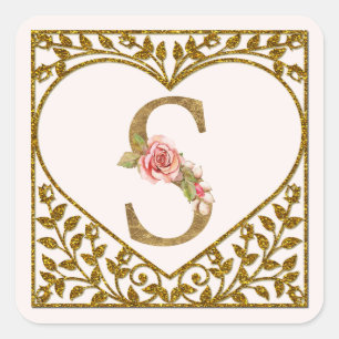 Quadrado Adesivo de Monograma Floral Personalizado