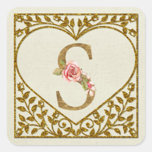 Quadrado Adesivo de Monograma Floral Personalizado