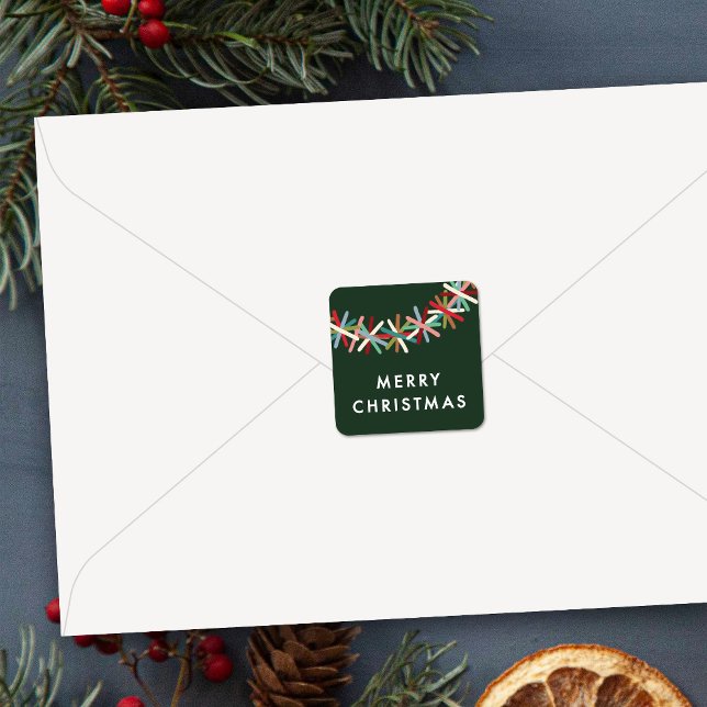 Quadrado Adesivo de Natal Alegre com Guirlanda de Purpurina (Criador carregado)