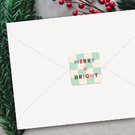 Quadrado Adesivo de Natal Alegre e Brilhante Xadrez