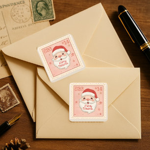 Quadrado Adesivo de Natal com Selo do Papai Noel Antigo