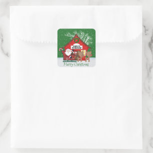 Quadrado Adesivo de Natal da oficina de Papais noeis