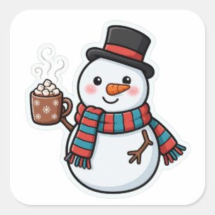 Quadrado Adesivo de Natal de Chocolate Quente do Boneco de