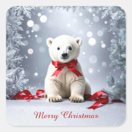 Quadrado Adesivo de Natal de Férias do Urso Polar