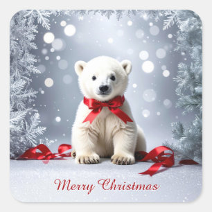 Quadrado Adesivo de Natal de Férias do Urso Polar