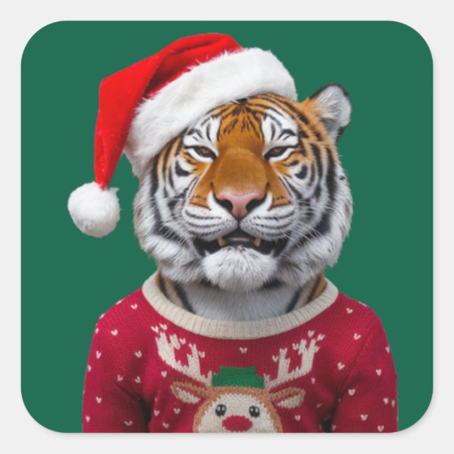 Quadrado Adesivo de Natal de Tigre (Frente)