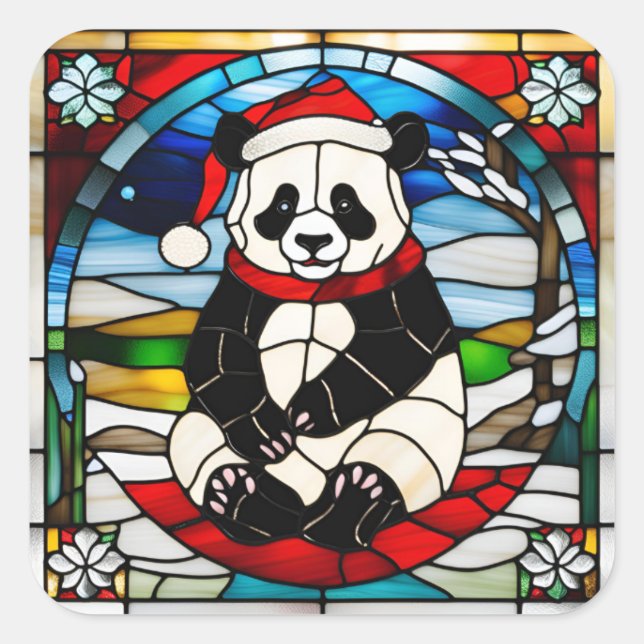 Quadrado Adesivo de Natal do Panda (Frente)