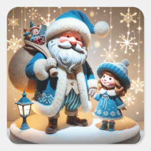 Quadrado Adesivo de Natal do Papai Noel e Criança
