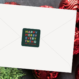 Quadrado Adesivo de Natal Feliz Alegre Verde Tudo