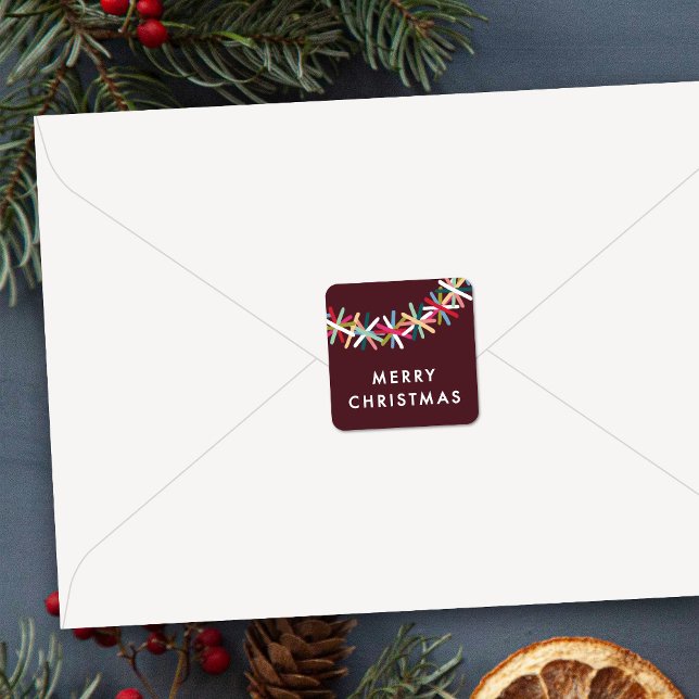 Quadrado Adesivo de Natal Feliz com Guarlanda de Tinta Colo (Criador carregado)