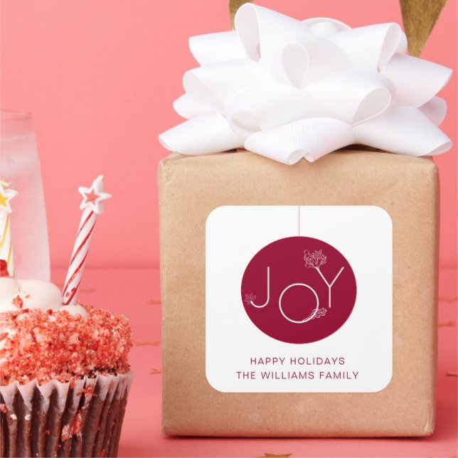 Quadrado Adesivo de Natal Moderno Alegria Enfeite Vermelho  (Festa)