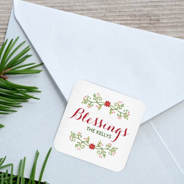 Quadrado Adesivo de Natal Personalizado (Personalized Christmas Sticker)