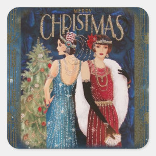 Quadrado Adesivo de Natal Vintage Flappers