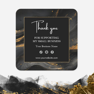 Quadrado Adesivo de Negócios Preto e Dourado Abstrato